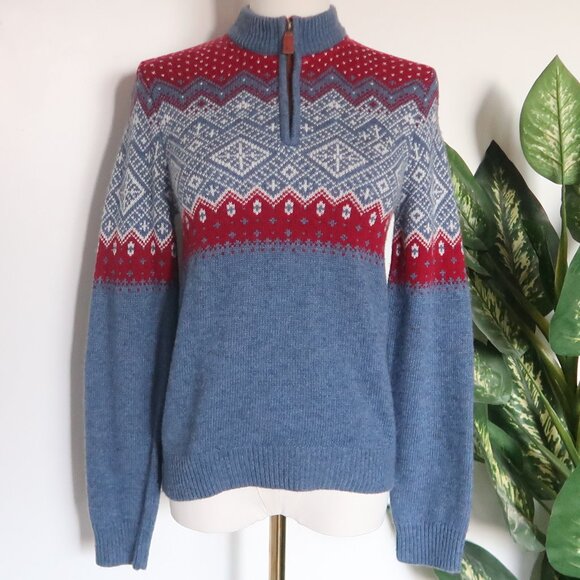 Vineyard Vines Fair Isle 1/4 Zip Sweater Blue Red Merino Wool Alpaca Long Sleeve - Picture 2 of 16